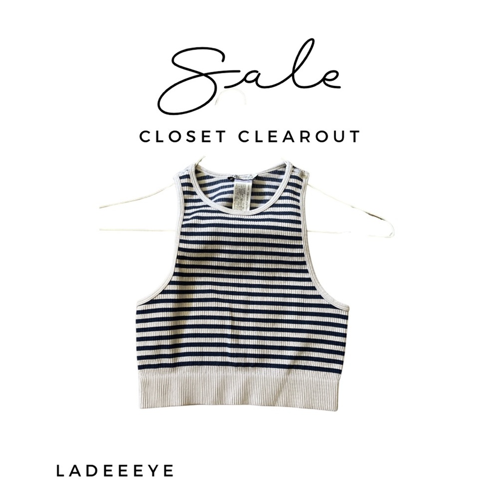 Zara XS Blue Grey Striped Crop Tank